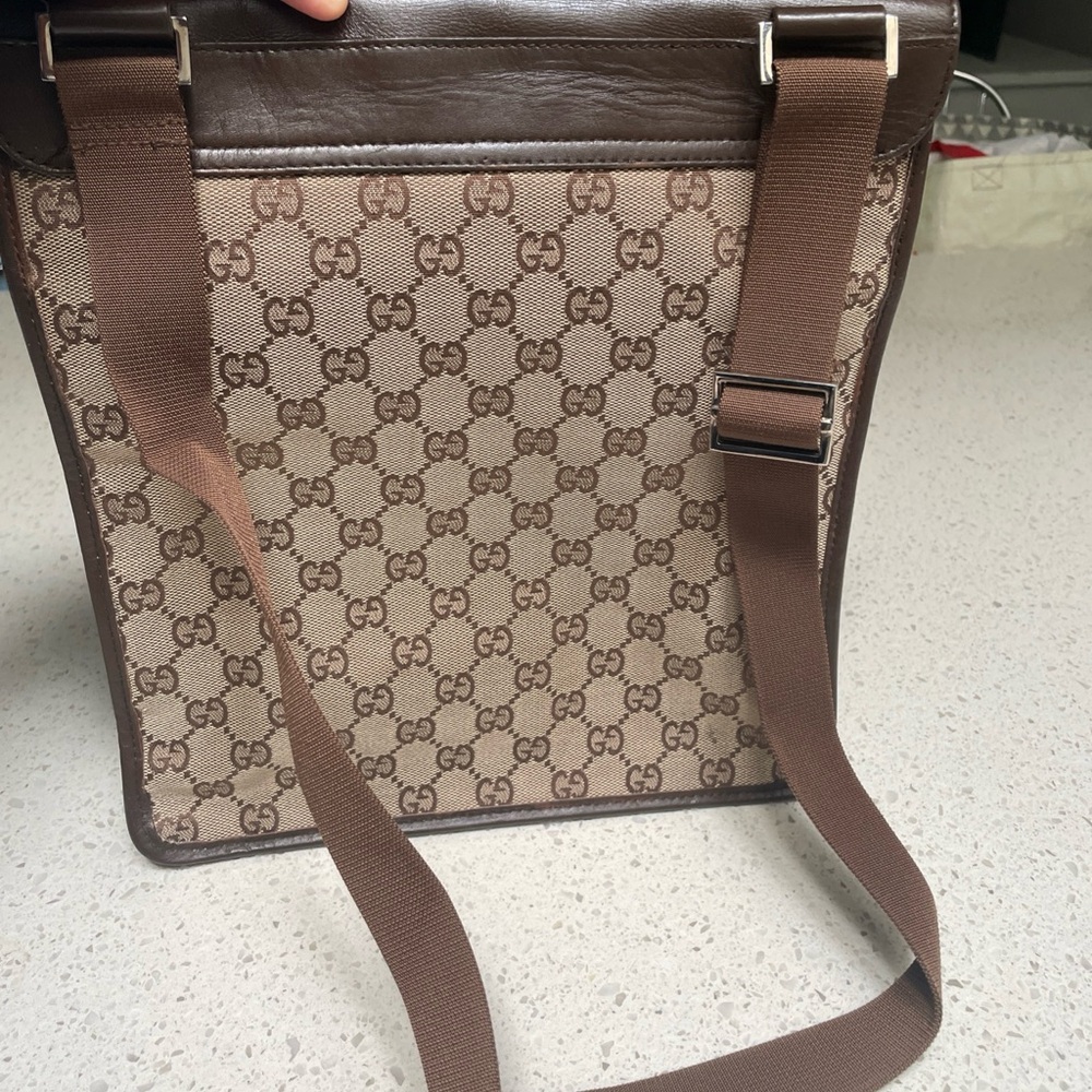 Gucci Brown Leather and Monogram Messenger Bag - Picture 8 of 10